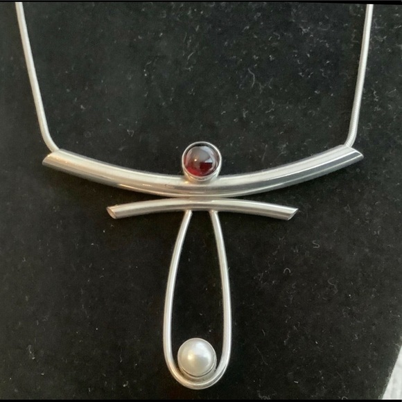 Lonna Keller freshwater Pearl & garnet necklace - Picture 2 of 11